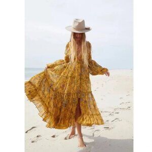 NWT Free People Yellow Floral Cassis Printed Chiffon Dress - Small